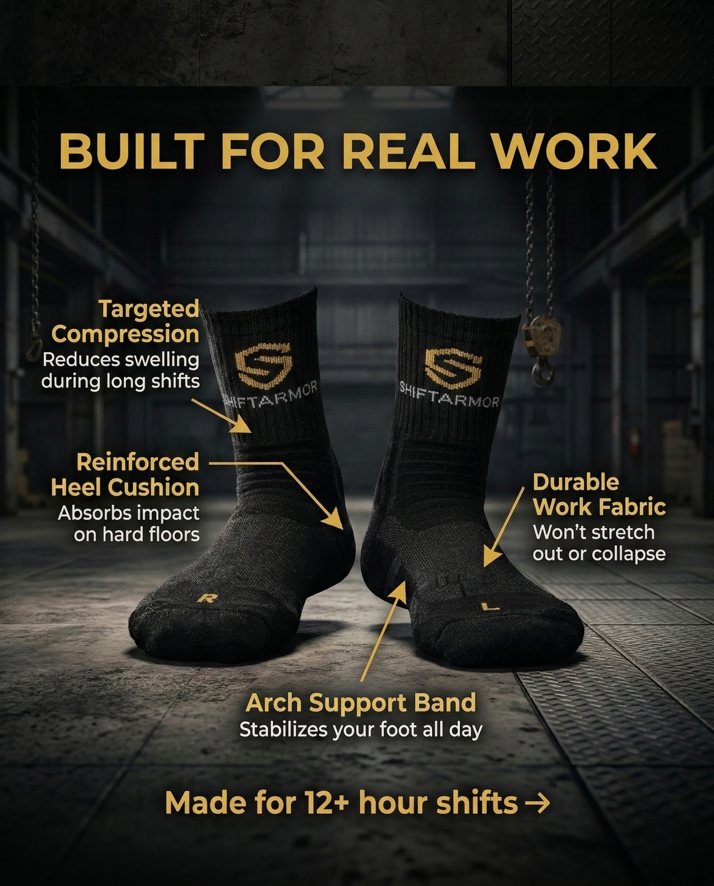Compression 15-20 mmHg PRO Work Socks – Cushioned Support For Long Shifts